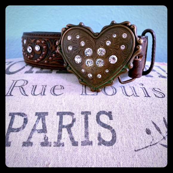 Justin Boots Accessories - Justin Boots Brown Leather Belt with Heart Buckle